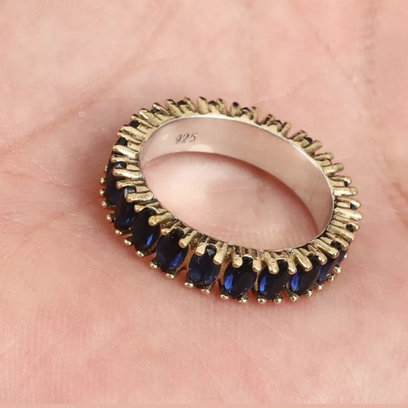 HUGE sz9 sapphire & sterling silver ring